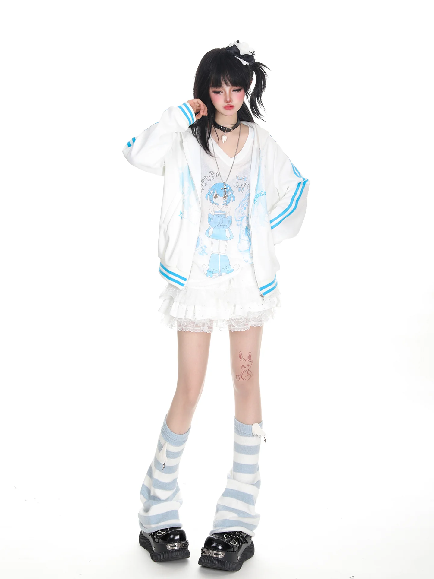 Sudaderas con capucha de estilo subcultura japonesa para mujer, sudaderas con estampado de dibujos animados, holgadas, versátiles, informales, de manga larga, con cremallera, chaquetas de otoño