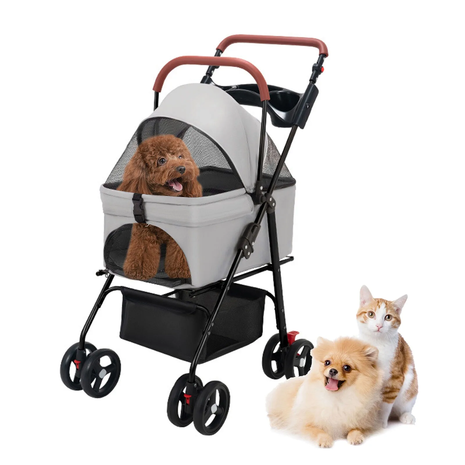 

US 4-Wheel Foldable Pet Stroller Cat Dog Cage Stroller Portable Travel Carrier