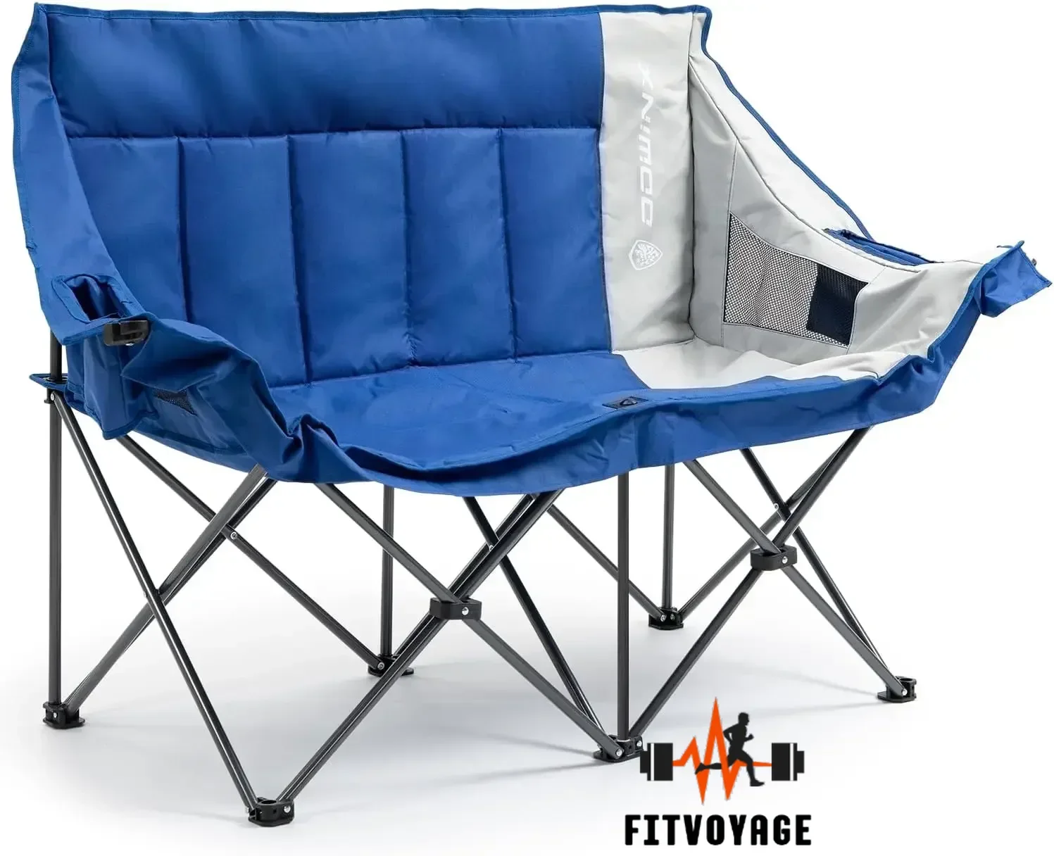 Portable Folding Outdoor Double Camping Chair with Side Pockets, Lawn Loveseat, Beach and Patio Couch, Padded Seats and Armrests