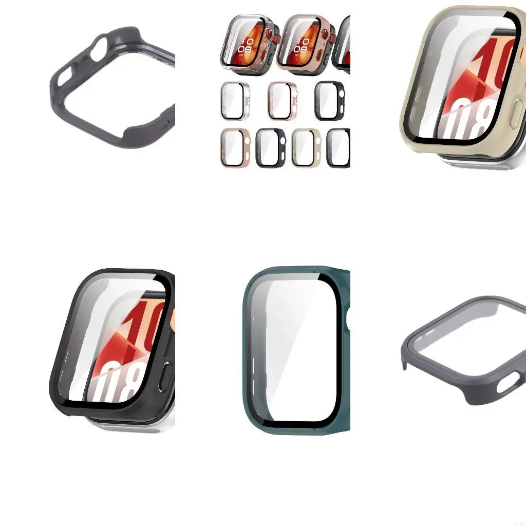 E1PF Thin Not Scratch Hard Cover Integrated Screens Protector Shockproof Mixed Case & Tempered Glass for Watch Fit4