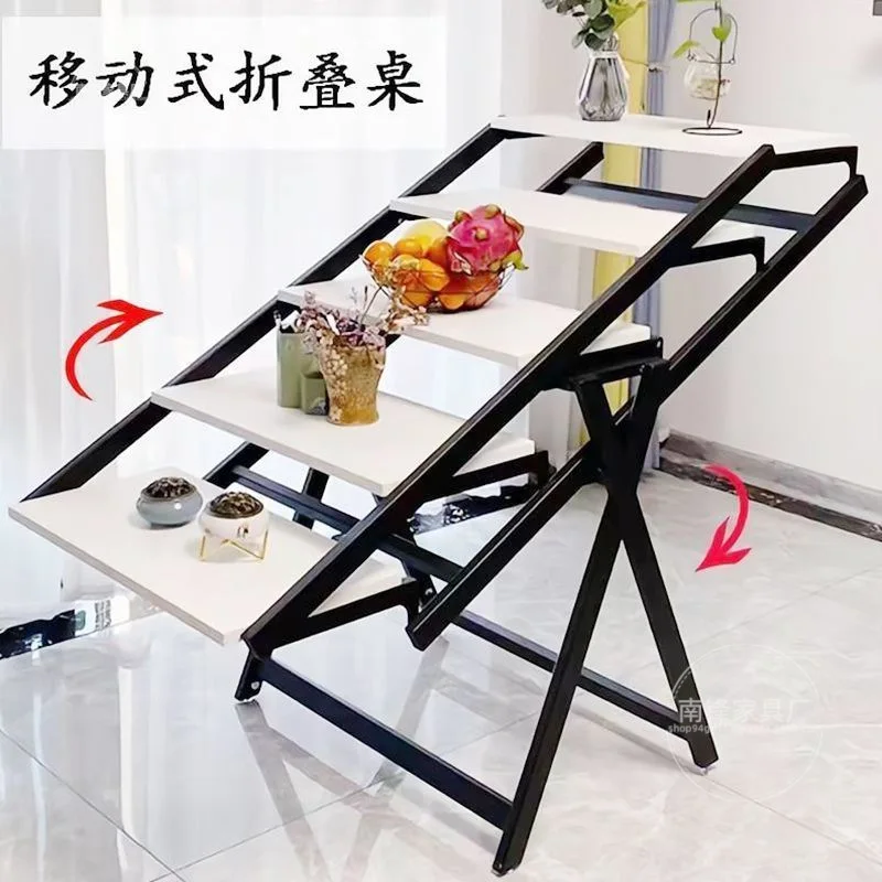 Foldable Ladder Shelf: Walnut Wood Finish+Black Metal Frame, 5-Tier Collapsible Storage Rack, Living Room/Balcony Display Shelf