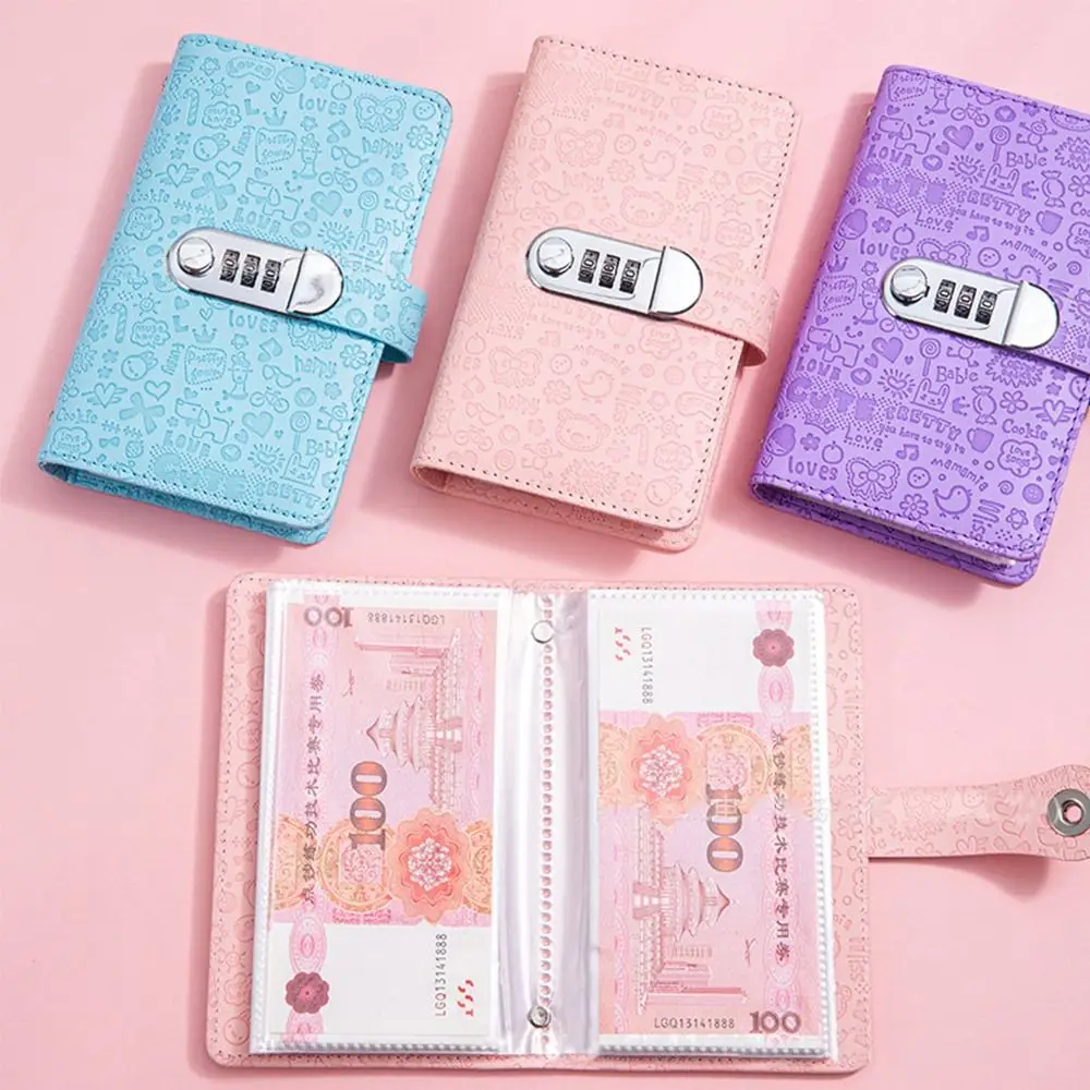 PU 100 Envelopes Money Saving Challenge Large Capacity Waterproof Mini Binder Savings Challenge With Password Lock Reusable