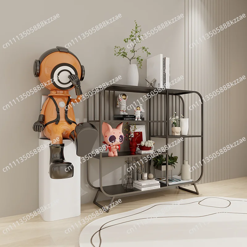 Nordic Iron Entryway Console Table Floor Standing Bookshelf Display for Living Room Multifunctional Industrial Organizer Rack