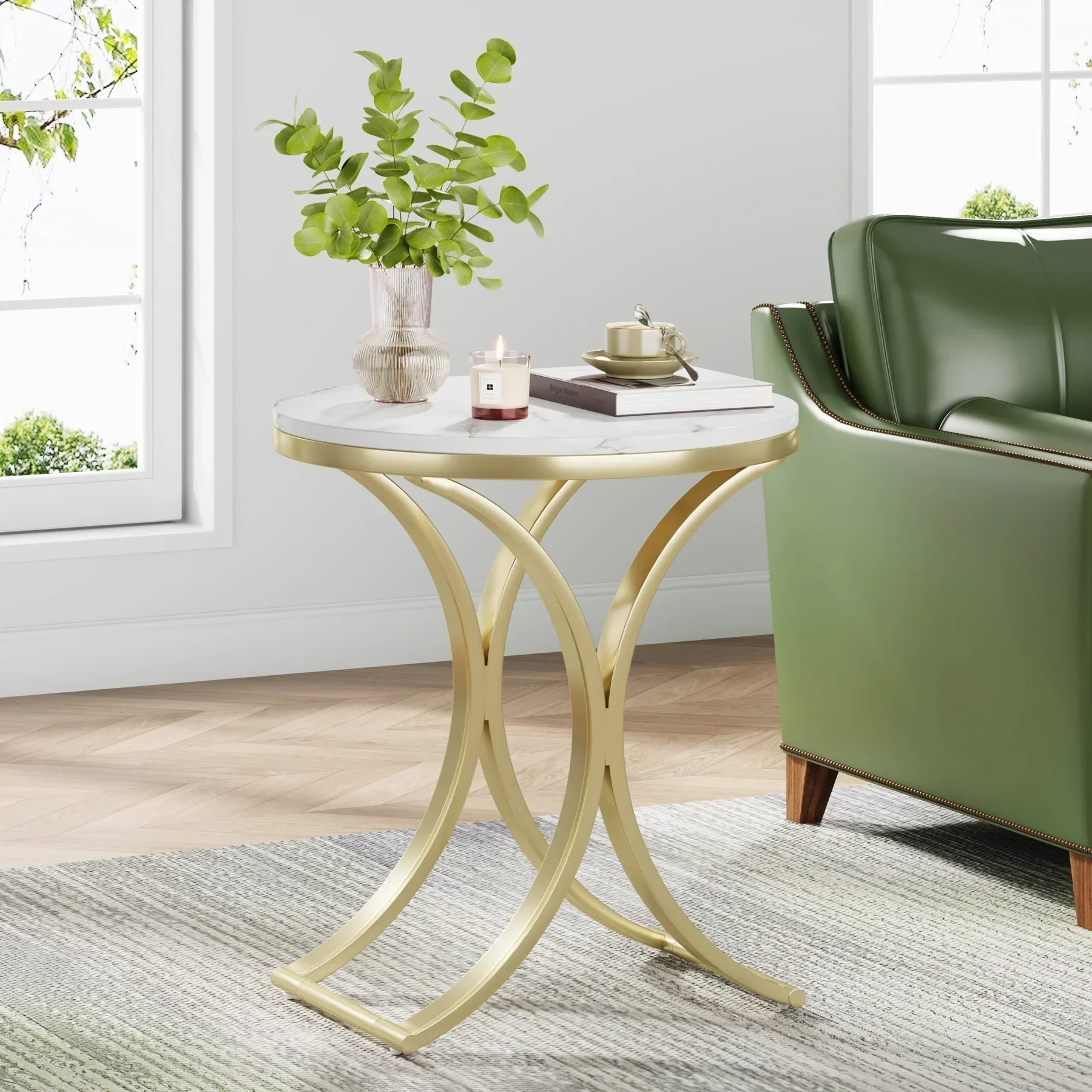 

Tribesigns White Gold Side Table Round End Table Modern Small Coffee Accent C Bedside