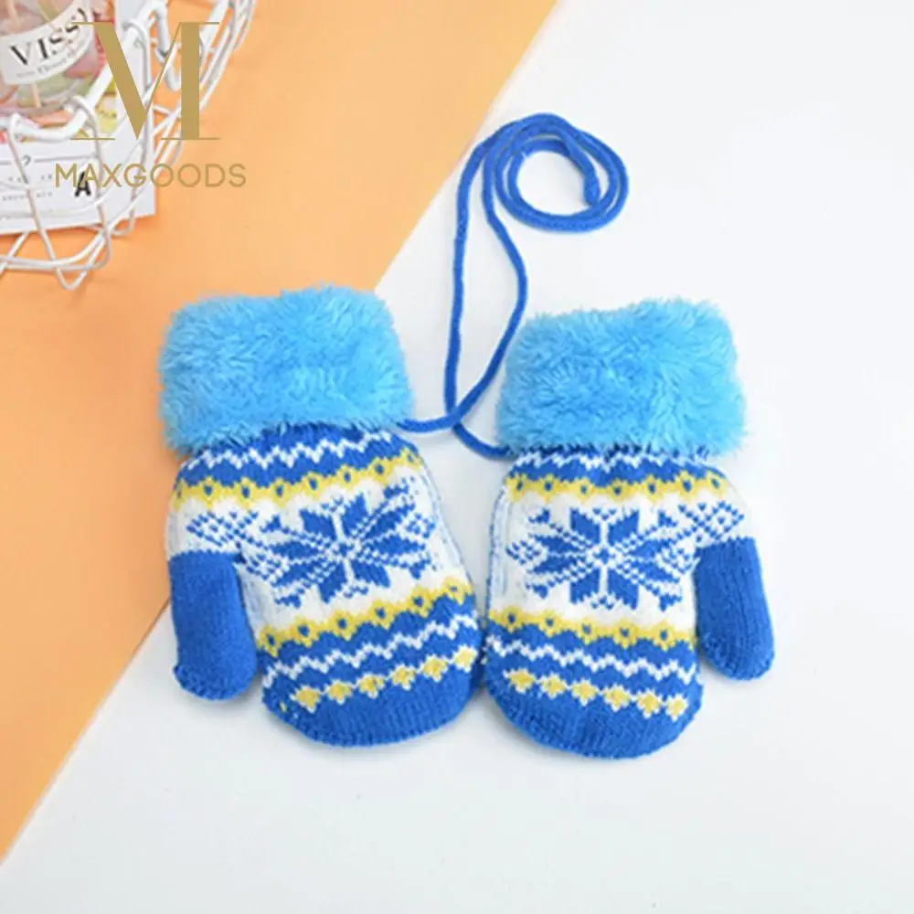 

Ветрозащитные вязаные зимние перчатки, утолщенные теплые перчатки с длинными пальцами и лямкой на шее, детские варежки на открытом воздухе