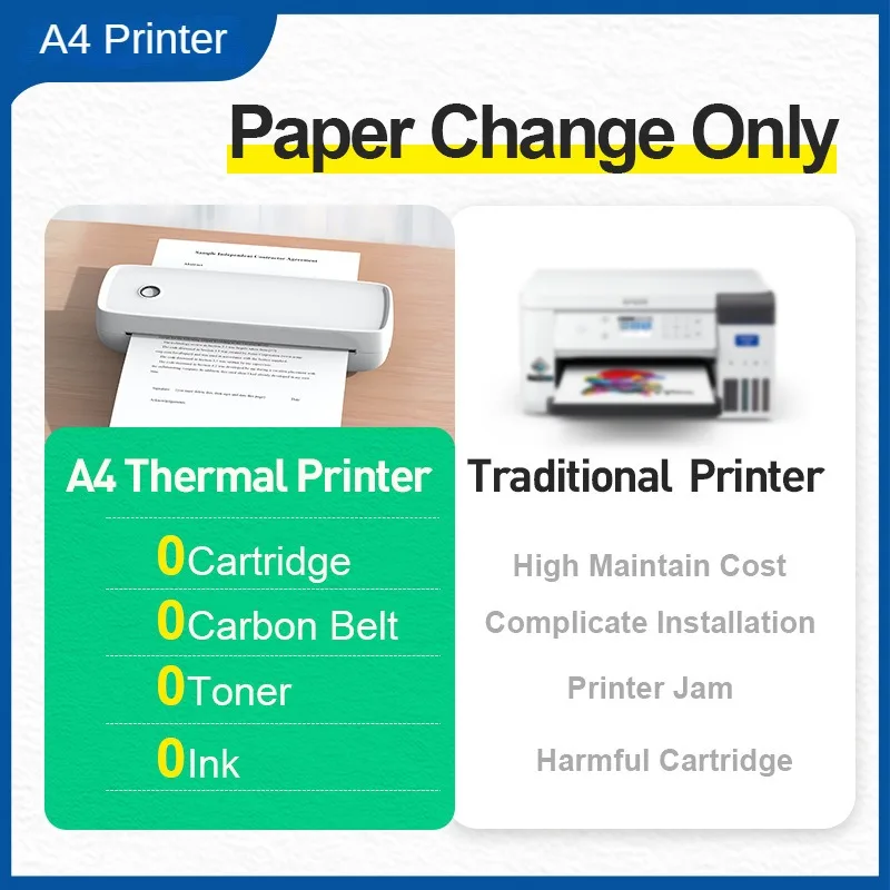 L80 No Ink Portable A4 printer Mini Wireless Mobile Thermal Printer Support 8.5x11 Letter & A4 Paper For Travel Office Work