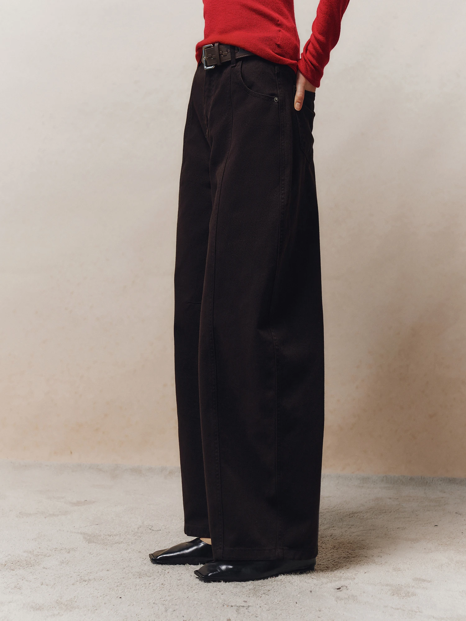 High Waist Wide Leg Casual Pants High Gramage Twill Cotton Asymmetrical Drape Loose Fit Comfortable Women's Fashion