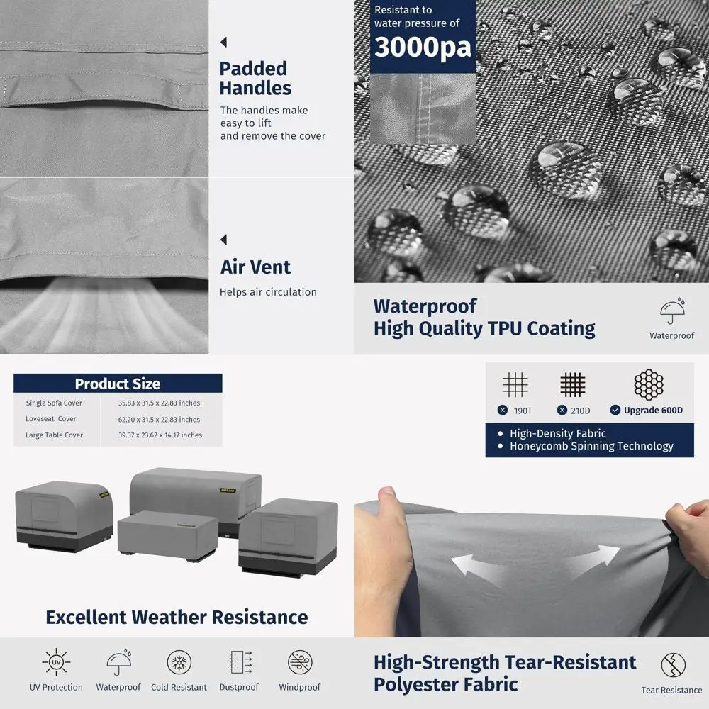 

4-Piece Patio Furniture Set Cover, 600D Fabric, Waterproof, Dustproof, All-Weather, Outdoor Loveseat, 2 Sofa Covers, Coffee Tabl