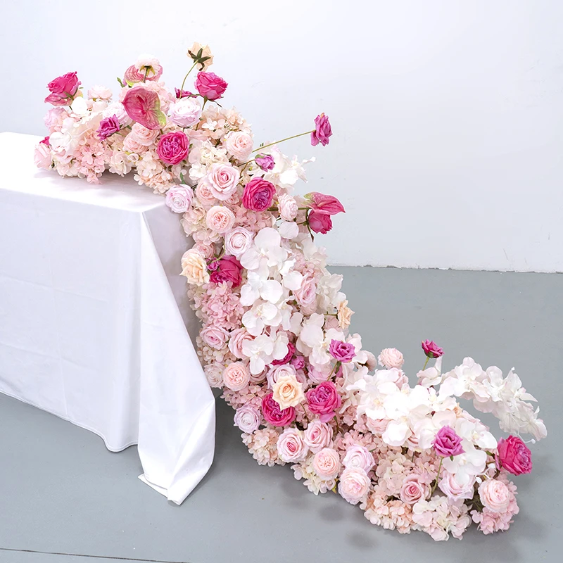 Imagem -05 - Corredor Floral Rosa Artificial para Eventos Decoração de Fundo Centro de Casamento para Mesas Adereços de Festa Faça Você Mesmo Série Rosa e Branca Luxo