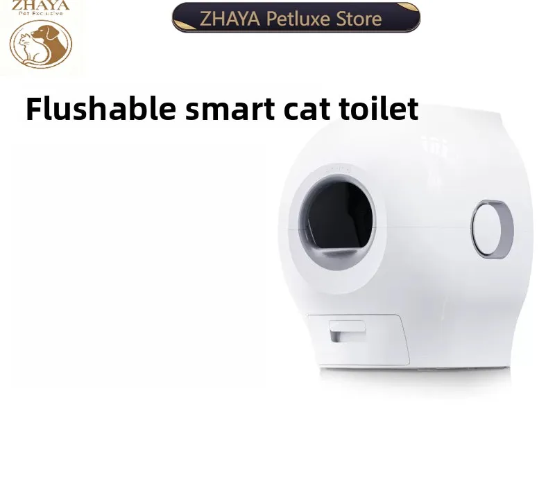 ZHAYA Self Flushing Smart Cat Toilet Automatic Litter Box with Wash Function Odor Removal Electric Kitty Bathroom