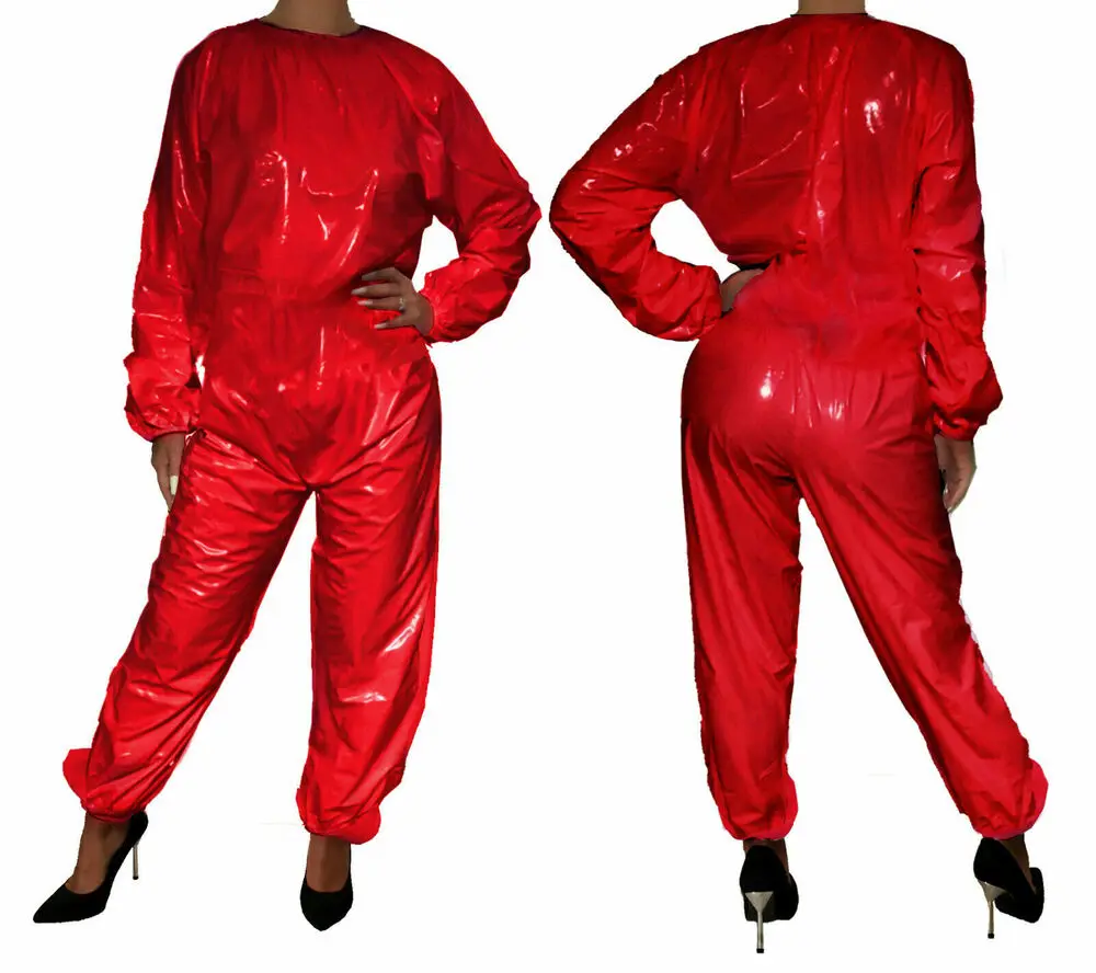 NEU 100% Latex Rubber Gummi Uniform Catsuit Ganzanzug Suit Red Bodysuit Cosplay