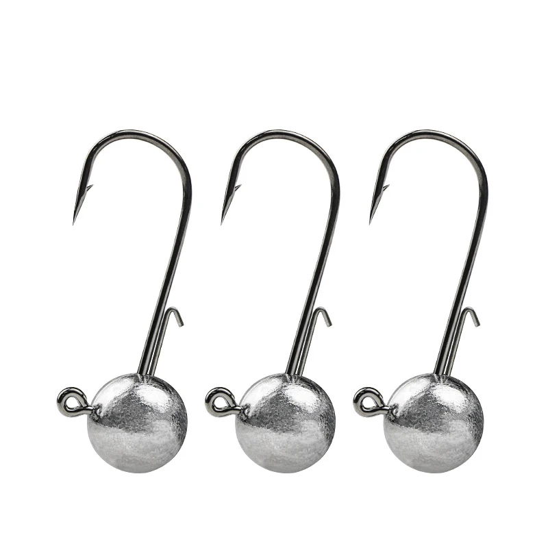 10 pz/lotto teste di Jig 2g-20g testa di piombo a sfera rotonda gancio testa di Jig con gambo lungo senza erbacce per la pesca con vermi morbidi