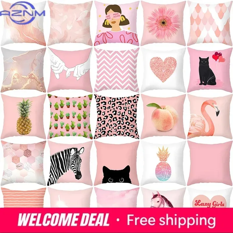 Nordic Style Pink Pillow Cover 45x45cm Pillow Case Cartoon Printed Pillow Gift Home Office Decorative Cushion Covers for Sofa