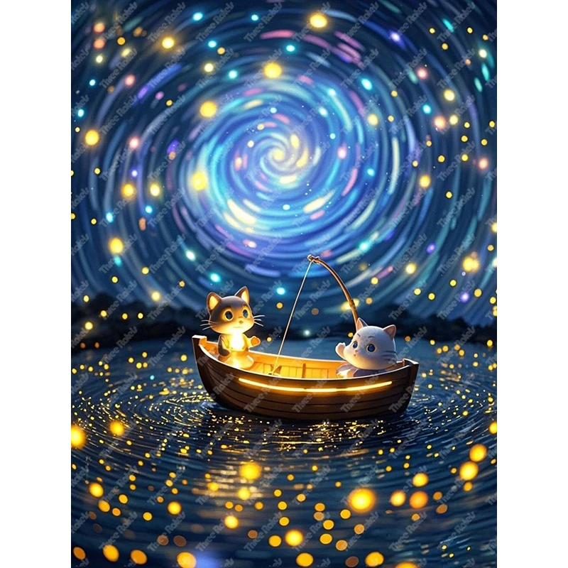 Three Ratels QHH213 Abstract Dream Boat Cartoon Cat Captain Wall Stickers for Children's Bedroom Decoration