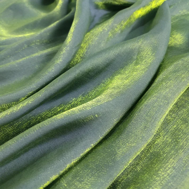 Gradient Color Changing Glass Silk Satin Fabric Shiny Crystal Iridescent Material for Hanfu Dress Stage Costume DIY Sewing view 2