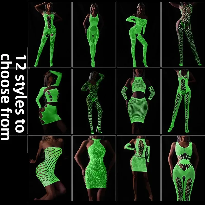 مضيئة مثير الملابس الداخلية كبيرة الحجم الصيد صافي الجوارب المسيل للدموع الجوف خارج متوهجة ارتداءها مفتوحة المنشعب صافي جوارب