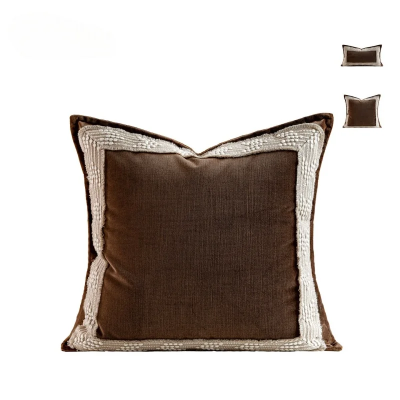 Brown Color Pillows French Retro Simple Cushion Case Luxury Quality Square Decorative Pillow Cover For Sofa Chair Home Decorate