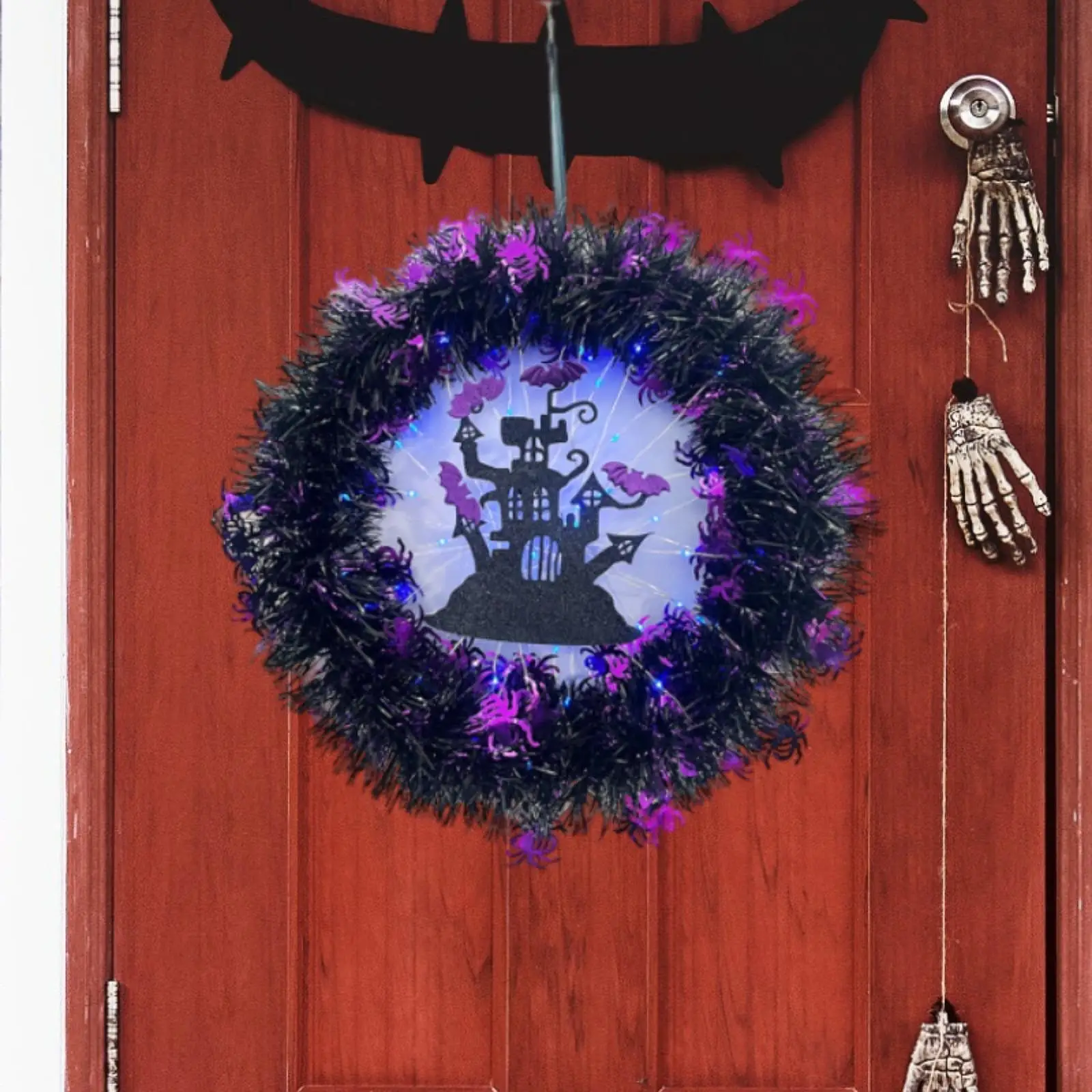 Artificial Wreath Glowing Battery Operated Hanging Decoration Halloween Decor for New Year Home Party Supplies Porch Wedding