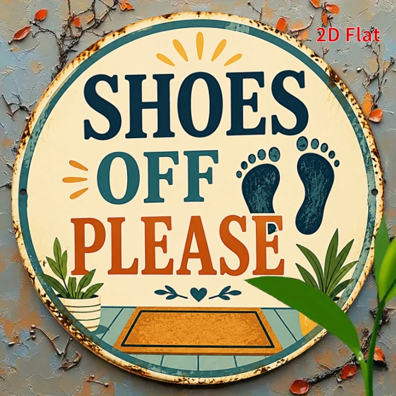 2D Flat, [2Dflat], 1pc 7.87x7.87inch- Shoes Off Please Metal Plaque, Vintage Decorative Signs for Home Entryway, Porch, Door Dec