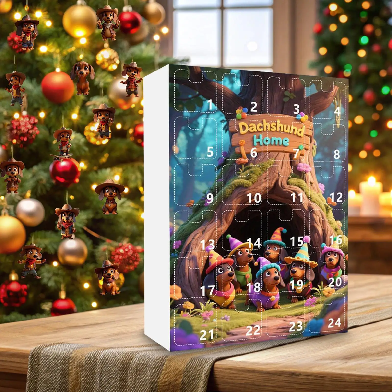 2025 Christmas Advent Calendar Sausage Dog Decoration Advent Countdown Calendar Collection Funny Dog Set Pendant for Vacation - Image 4