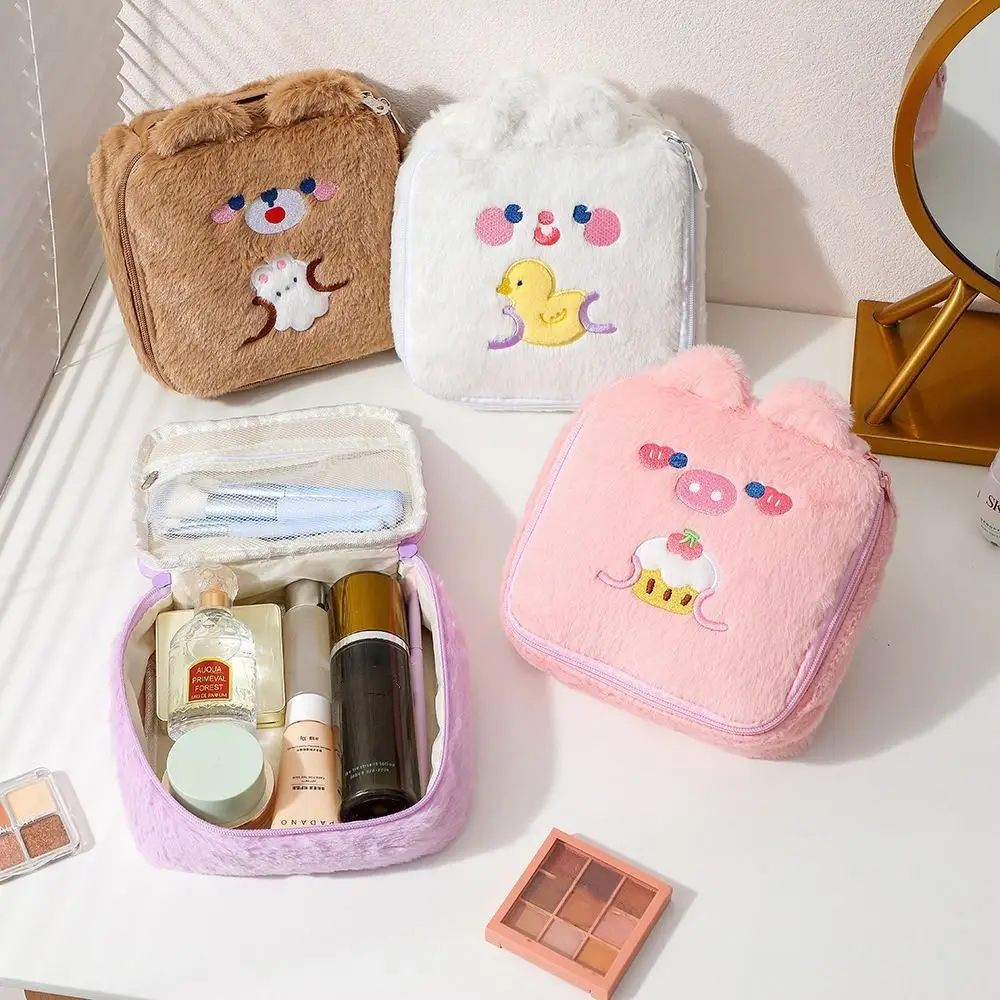 Kawaii Varken Draagbare Grote Capaciteit Handtas Vrouwen Reizen Pluche Opbergtas Cosmetische Tas Toilettas Organizer Rits Make-Up Zakje