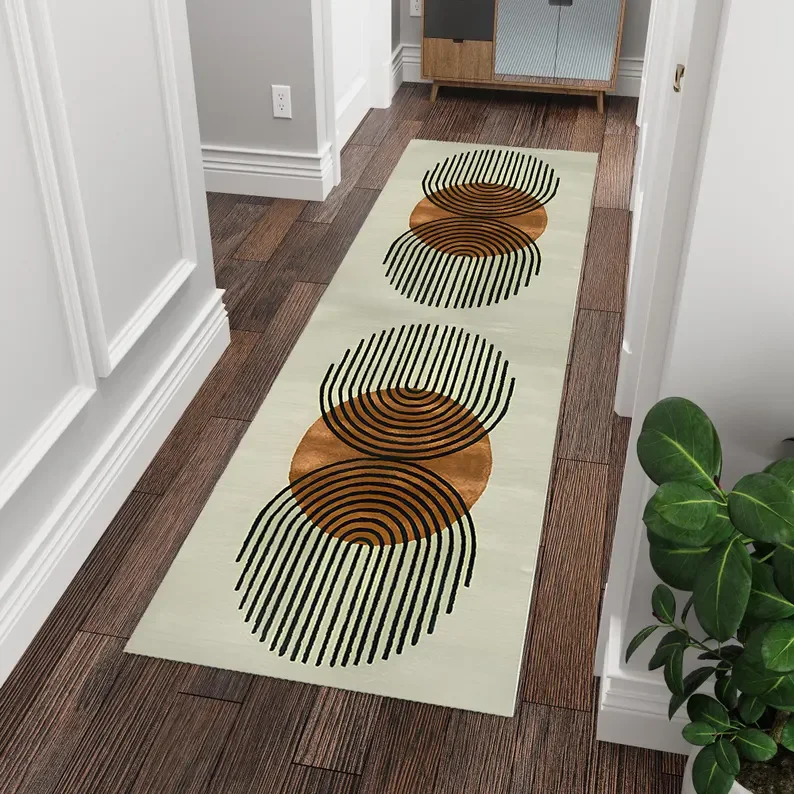Abstract Sea Turtle Koi Fish Geometric Runner Rug for Hallway Bedroom Kitchen Modern Home Decor Soft Non Slip Washable Floor Mat