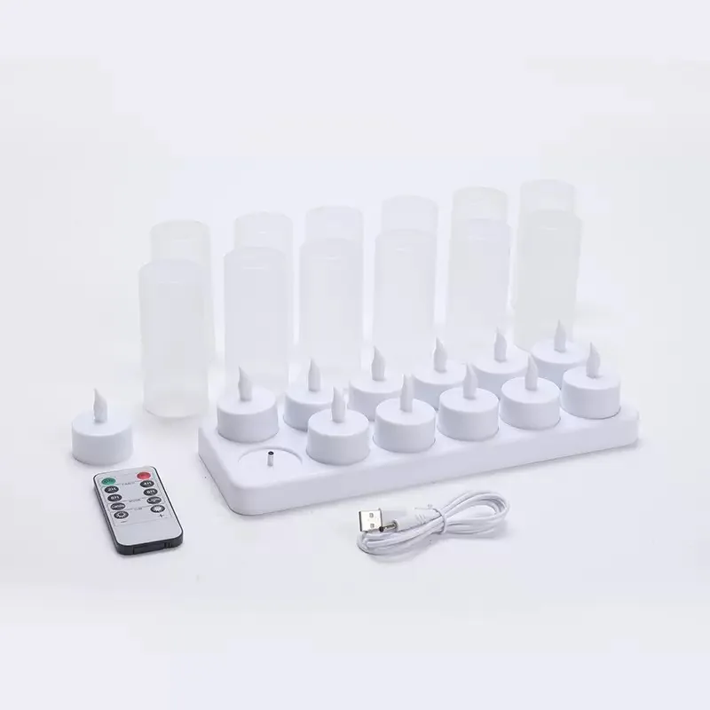 

Набор из 12 шт., перезаряжаемые мерцающие беспламенные чайные свечи с дистанционным управлением, светодиодные свечи, электрические свечи, украшение для свадебной церкви