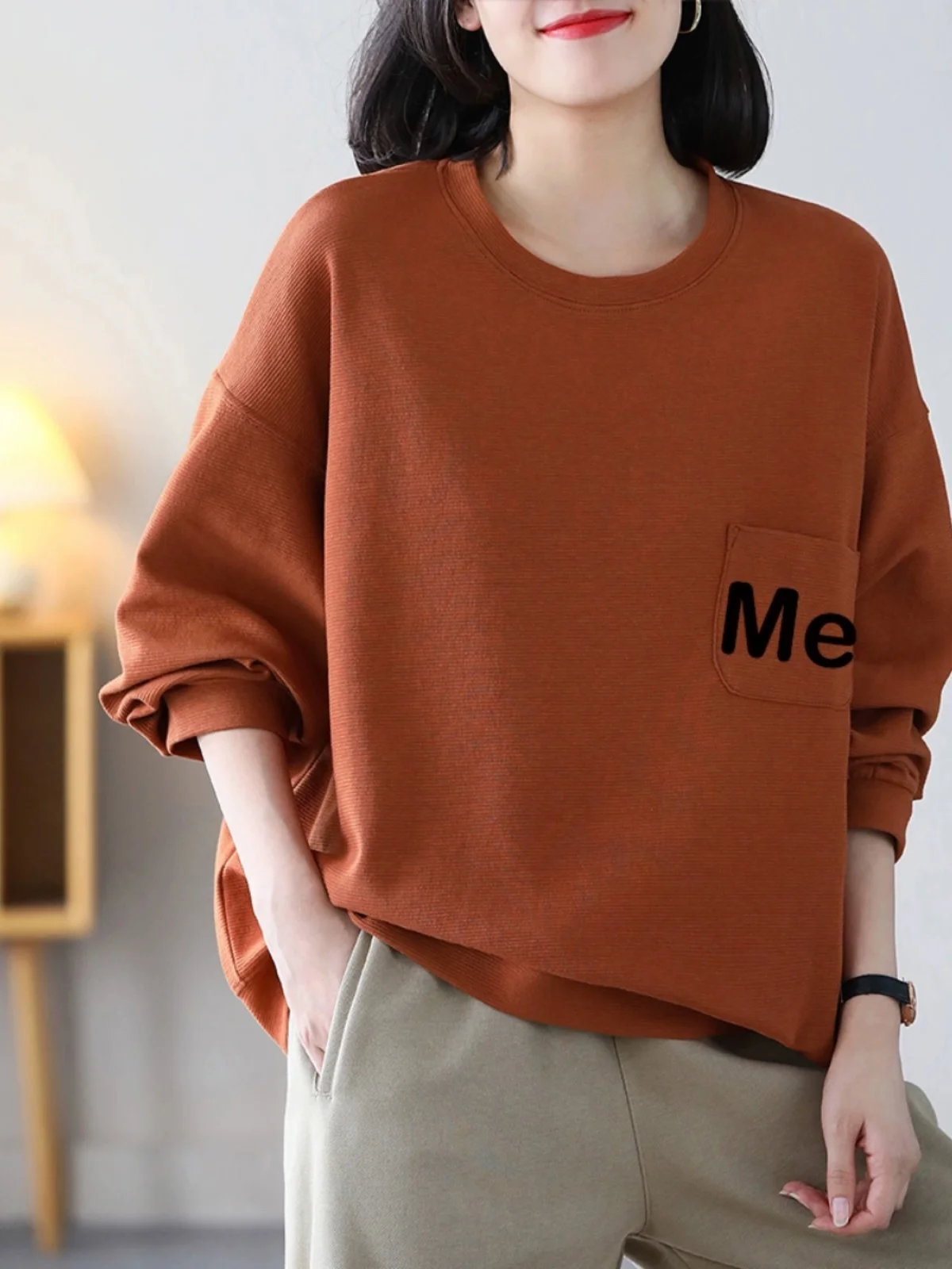 

Свободная женская толстовка с длинным рукавом в стиле ретро, художественная, повседневная, хлопковая, осенне-зимняя, с карманами, удобная посадка