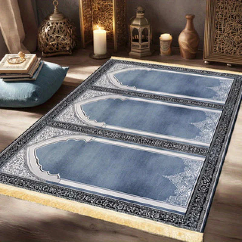 VIKAMAIslamic prayer rug with tassels, foldable, suitable for home or large gatherings and group prayers, Muslim prayer mat