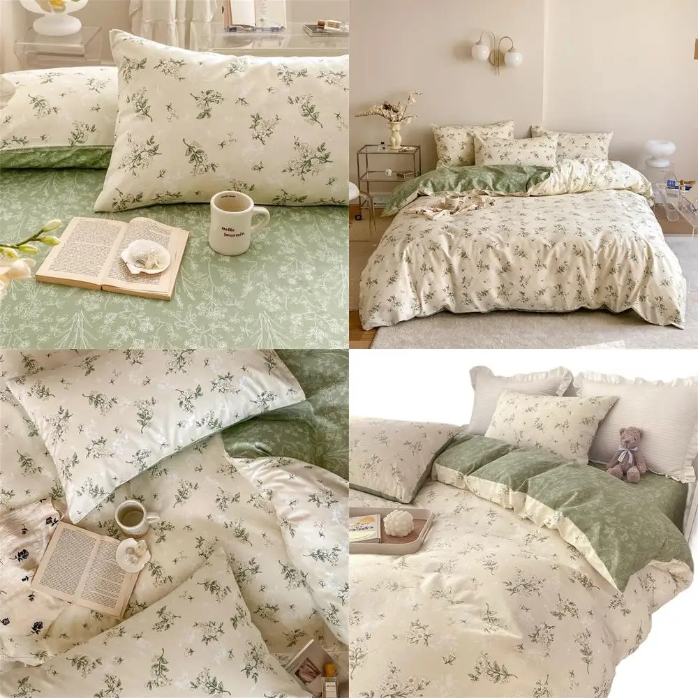 

Комплект постельного белья King Size с зеленым цветочным принтом: хлопковое одеяло из трех предметов с наволочками, романтическая тема ботанического сада