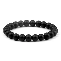 Men Natural Volcanic Stone Bracelets Charm Matte Black Lava Onyx Beads Buddha Round Bracelet & Bangle Women Yoga Prayer Jewelry