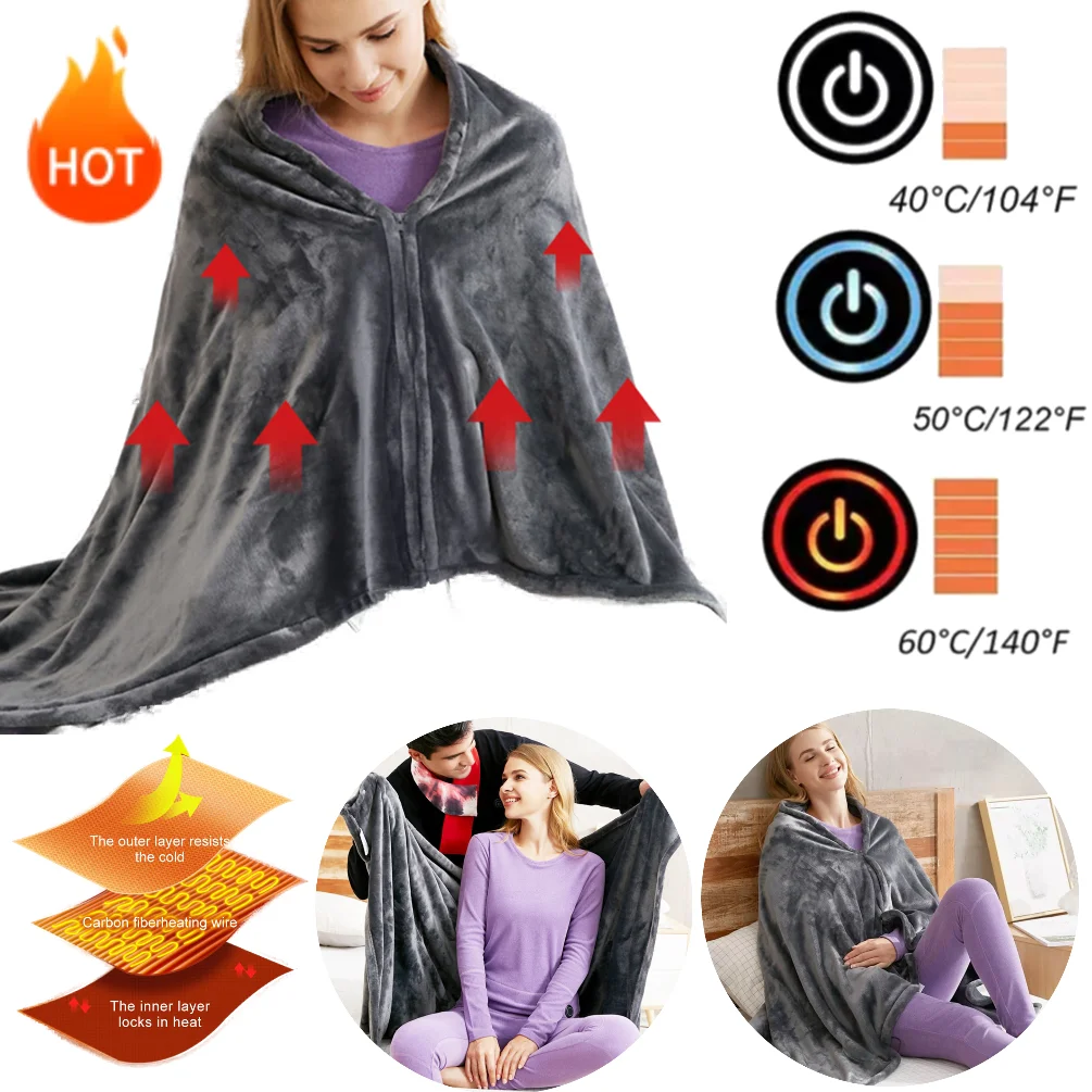 USB Heated Blanket Heated Blanket Shawl 3 Heating Level Heated Shawl Throw Blanket Coral Velvet 9 Heated Areas for Autumn Winter