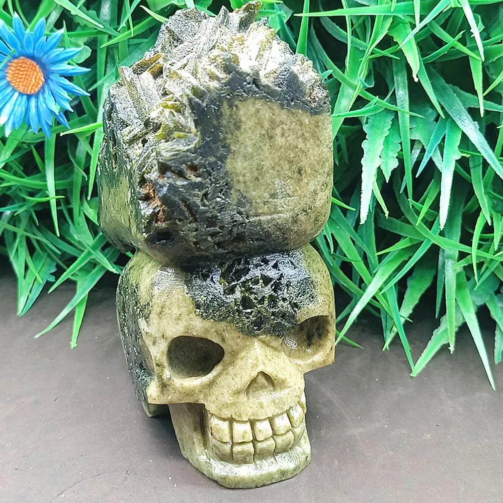 Natural quartz crystal carved skull for home decoration, ornament, chakra.