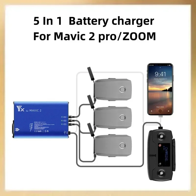 

Новый зарядный хаб 5-в-1 для дрона Mavic 2 Pro Zoom, пульта управления, аккумуляторов и смартфонов. Аксессуары для дронов.