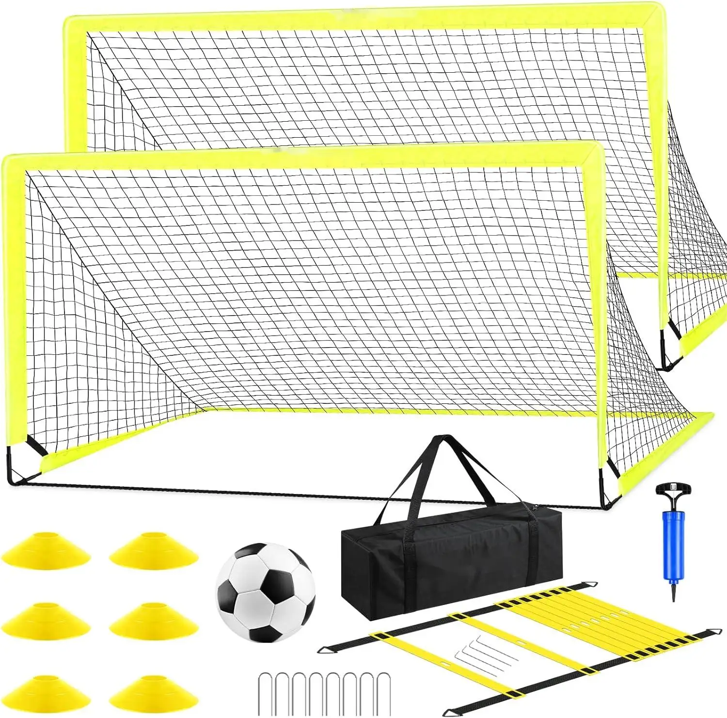 Upgrade 6x4 ft Portable Pop up Soccer Goal with Ball, Ladder, and Cones - Ideal for Kids, Youth, and Toddler Outdoor Training