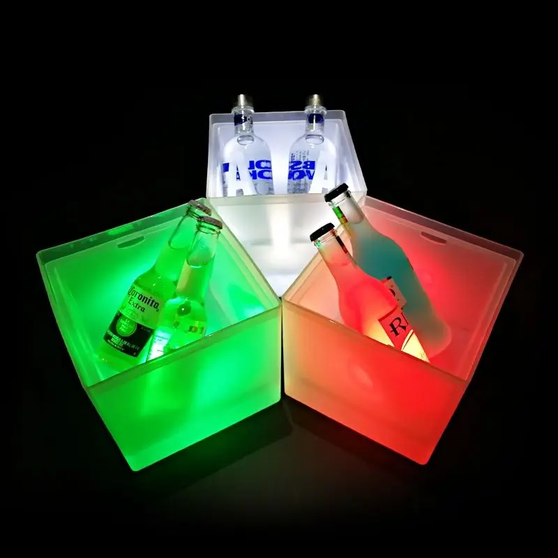 

12Pcs Light Up LED Ice Bucket Square Tray Champagne Wine Beer Cooler For KTV Party Bar Nightclub Table Decoration