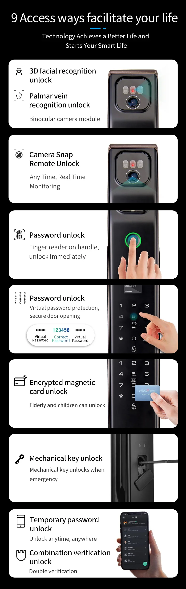 003 HUNE Wholesale Price Smart Lock WIFI APP Control Fingerprint Keyless Unlocking Tuya Smart Door Locks For Wooden Door