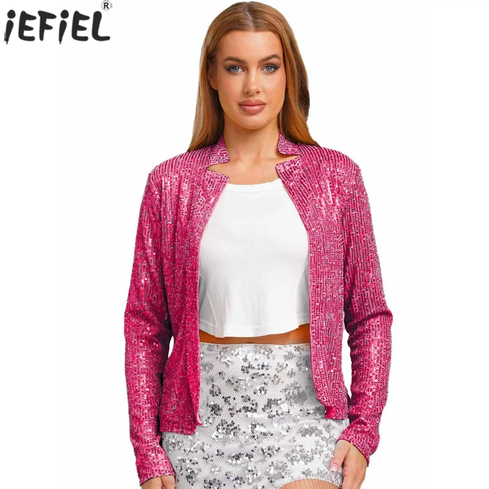 

Women Sequin Fashion Short Jackets Long Sleeve Open Front Blazer Coat with Lined Versatile Outerwear for Daily Casual Party Coat