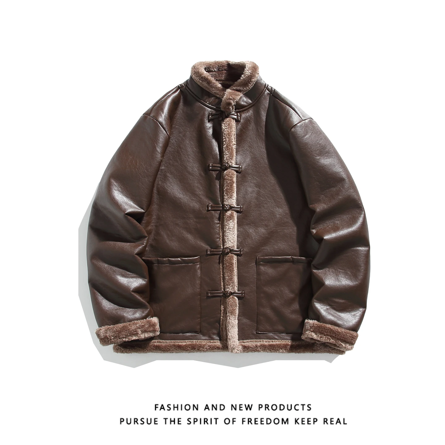 سترة شتوية للرجال من الفرو الجلدي لعام 2025 سترة جلدية غير رسمية سميكة ودافئة للرجال معطف دراجة نارية مقاوم للرياح سترات رجالي من البولي يوريثان #1
