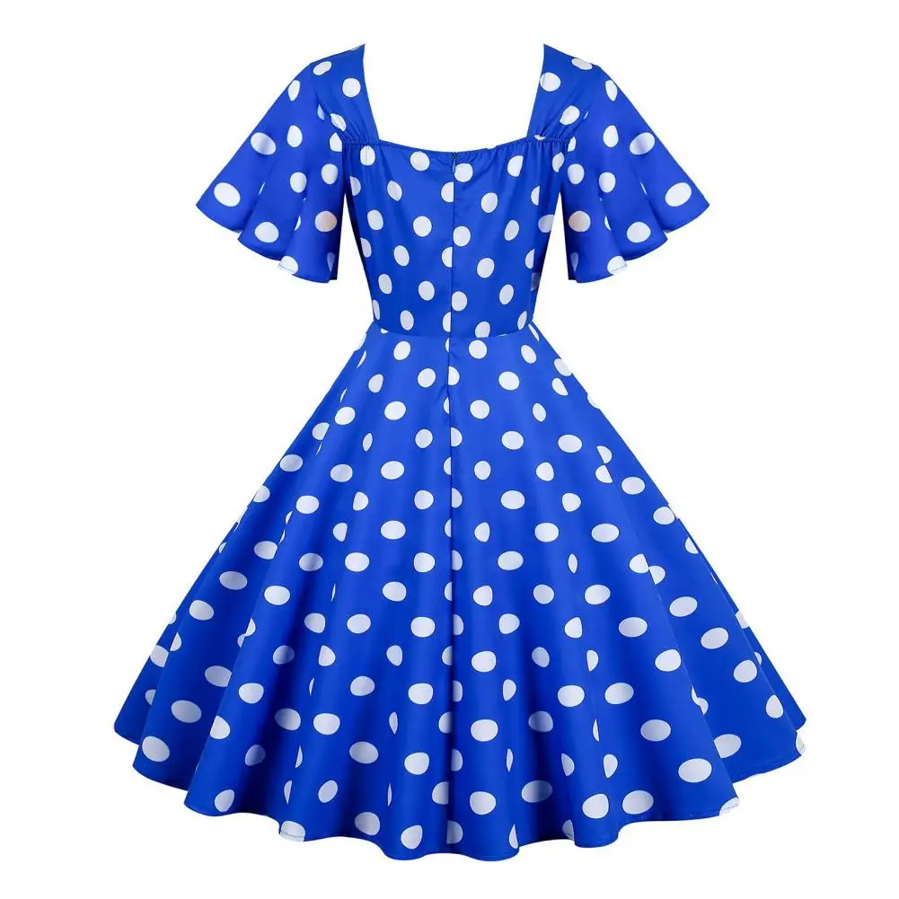 Retro Midi Jurk Elegante Retro A-Lijn V-Hals Avondjurk Met Puntprint Mouwen Voor Dames Hoge Taille Midi Party Prom