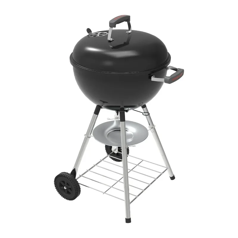 

18" Portable Charcoal Barbecue Grill with Adjustable Air Vent, Storage Rack, 245 SQ. In Cooking Area, 2 Wheel Transpo