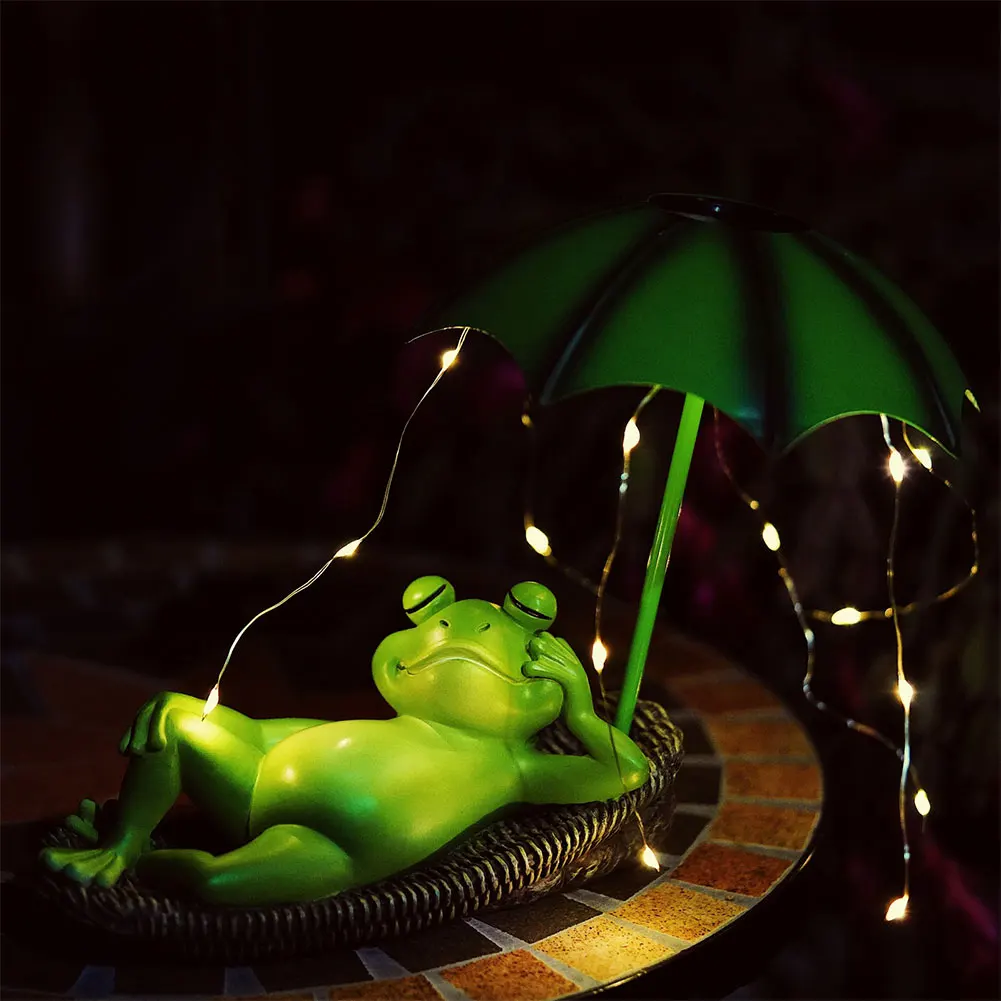 Sapo guarda-chuva led esculturas luz resina sapos jardim decoração ao ar livre estátua ao ar livre sapos estatuetas luz decoração do jardim presente
