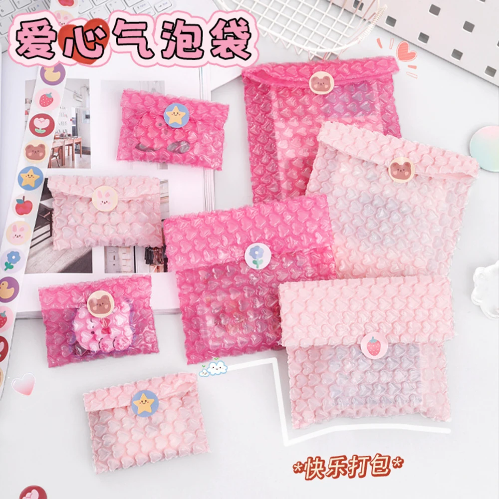 Bolsas de embalaje para sesión fotográfica, sobres acolchados de burbujas en forma de corazón rosa, 10 piezas, regalo coreano