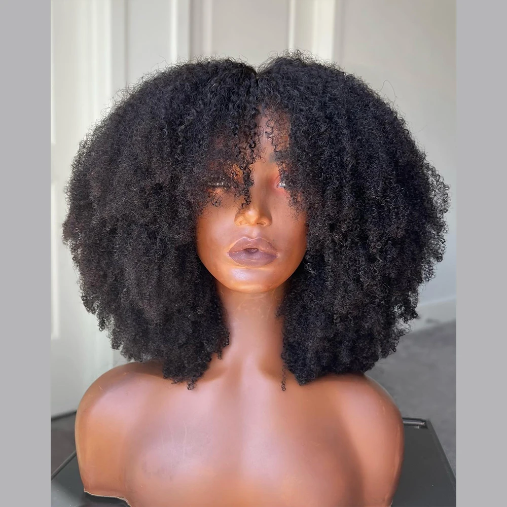 Afro Kinky Curly 13X6 Lace Front Human Hair Wigs For Black Women 4x4 Lace Closure Wig With Bang Brazilian 180% Density Remy Hair