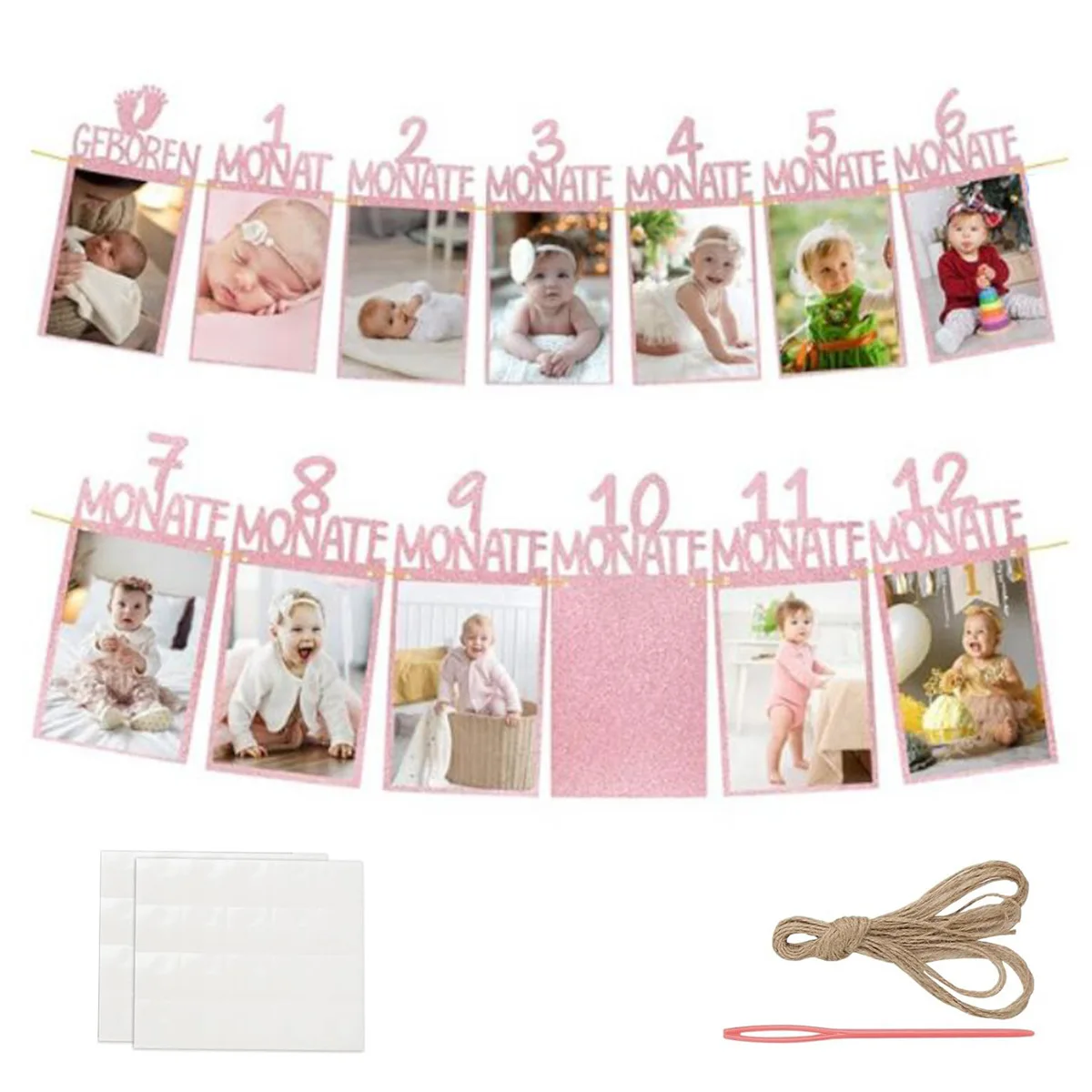 Fotobanner zur Wanddekoration zum 1. Geburtstag eines deutschen Babys, Hintergrunddekoration für die Geburtstagsfeier eines Babys für einen Jahr und 12 Monate – Detail 3