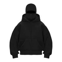Pasamontañas Hombres Zip Sudadera con capucha Invierno Cálido Casual Sudadera Y2K con Capucha Mascarilla Diseño de Cremallera