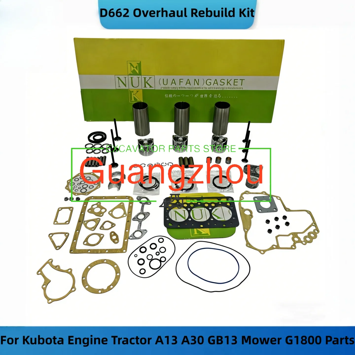 Overhaul Rebuild Kit for Kubota Engine D662 Tractor A13 A30 B1410 GB13 Mower G1800 with Standard Bearings