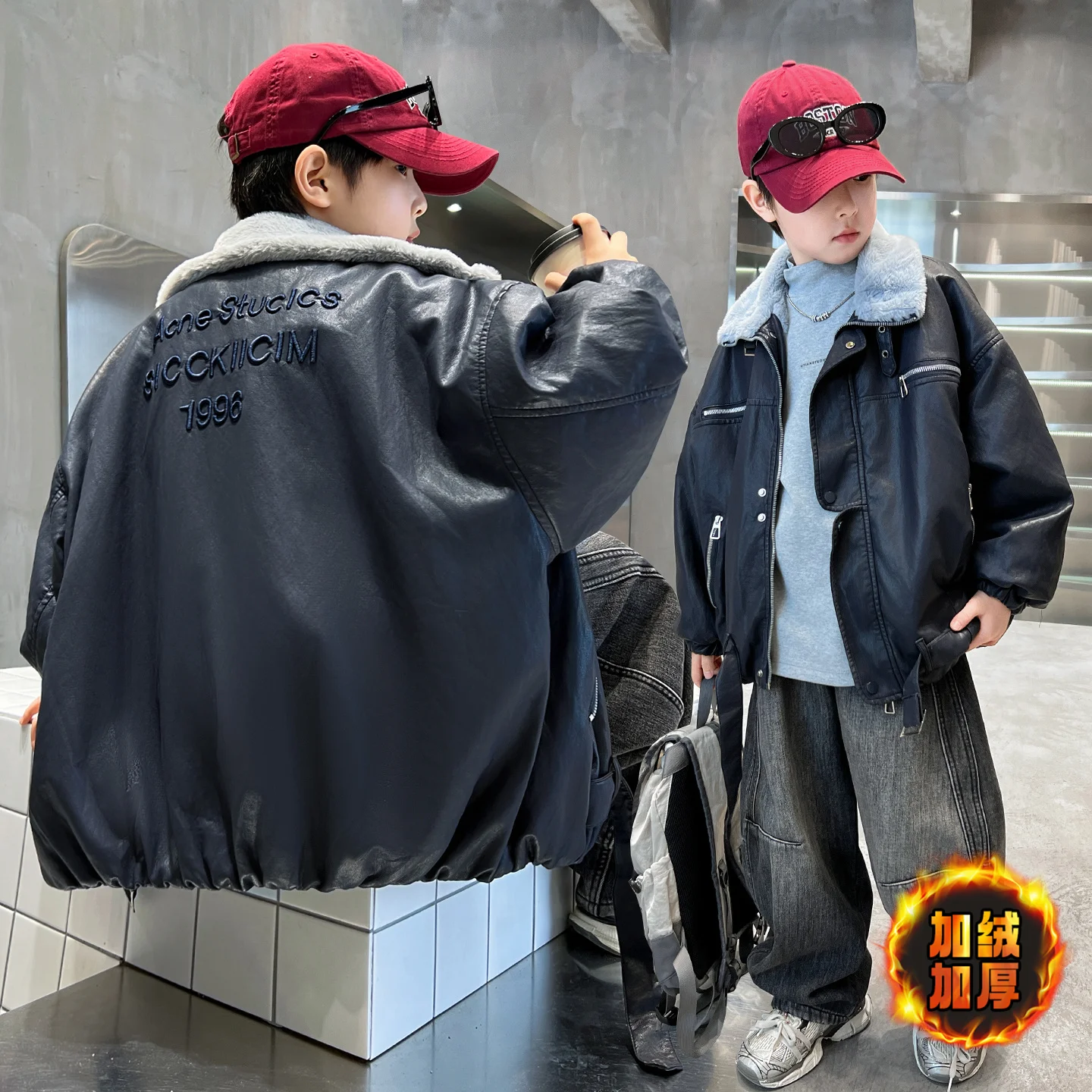 

Vintage Children's Black Artificial Leather Jacket for Tweens Boy Fashion Faux PU Coat Kids Casual Spring Autumn Clothing 6-14Y