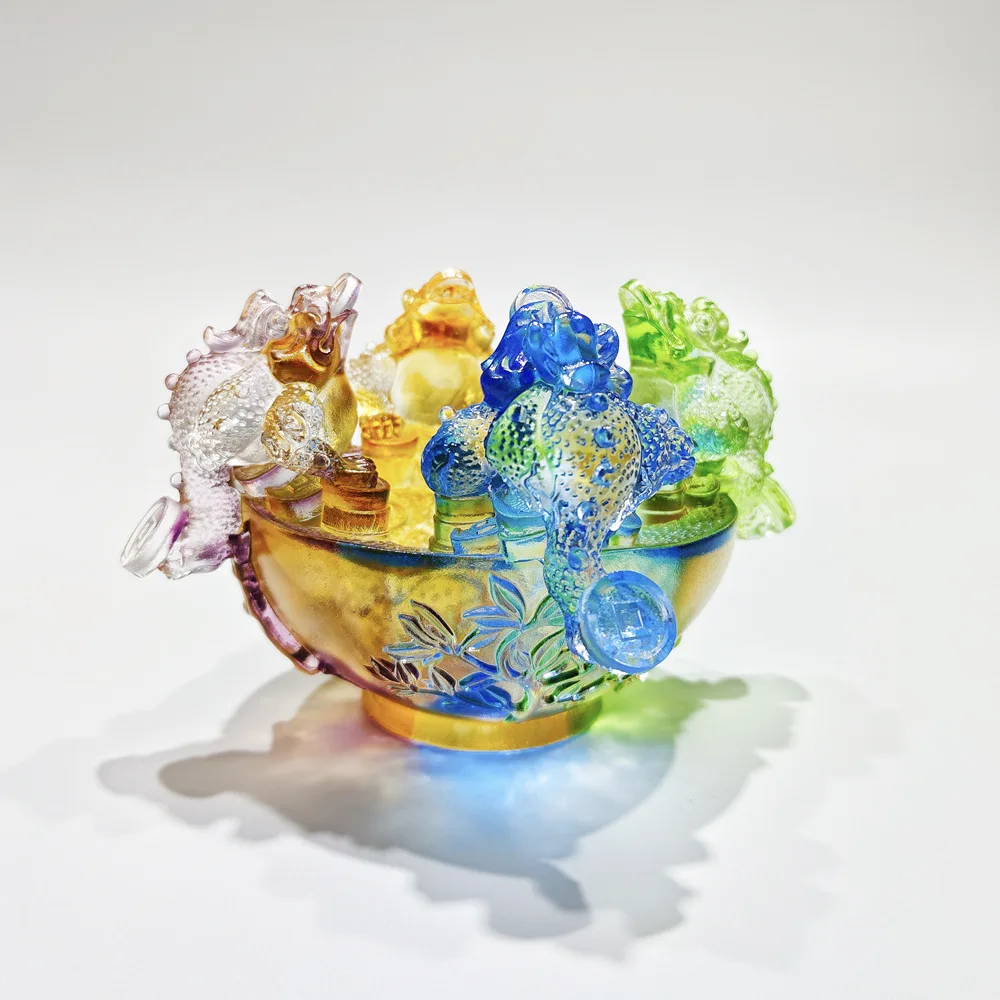 

DSA Ancient Glazed Quartet Nacai Cornucopia Feng Shui Ornament Crafts Glazed Golden Toad Yuanbao Lucky Office Ornament