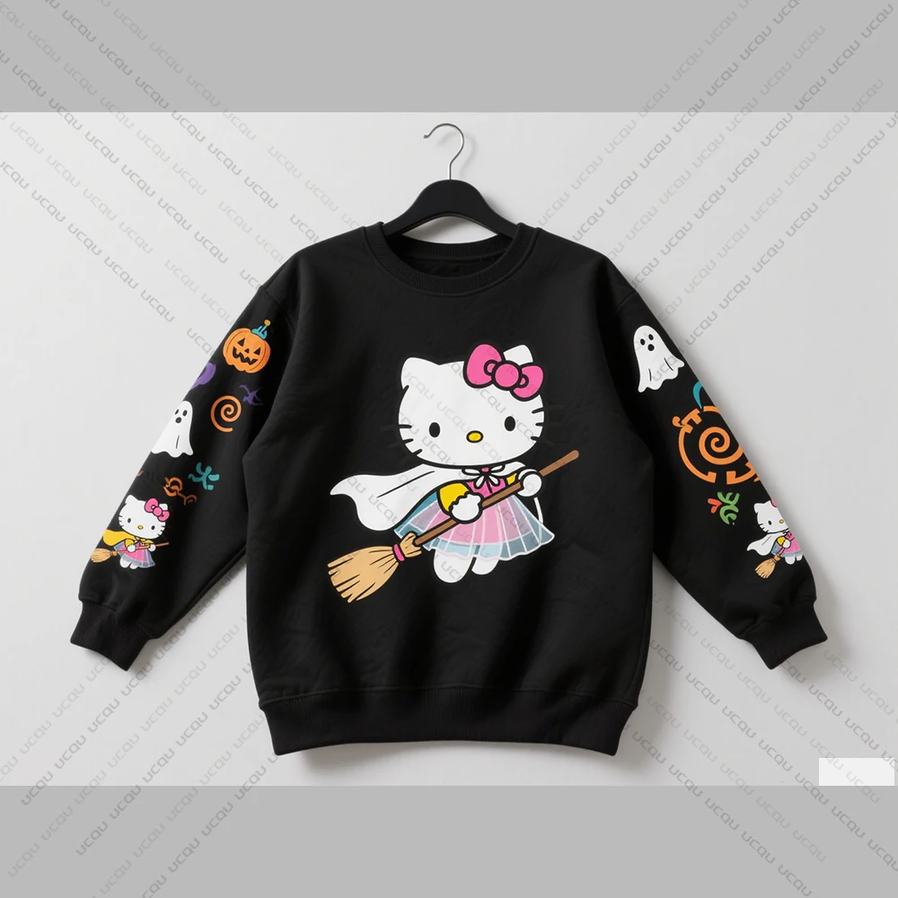 2025 Autumn Winter Hello Kitty Print Women's Sweatshirt Sporty Casual Style With Plus Size Streetwear Trendy Hip-Hop Style
